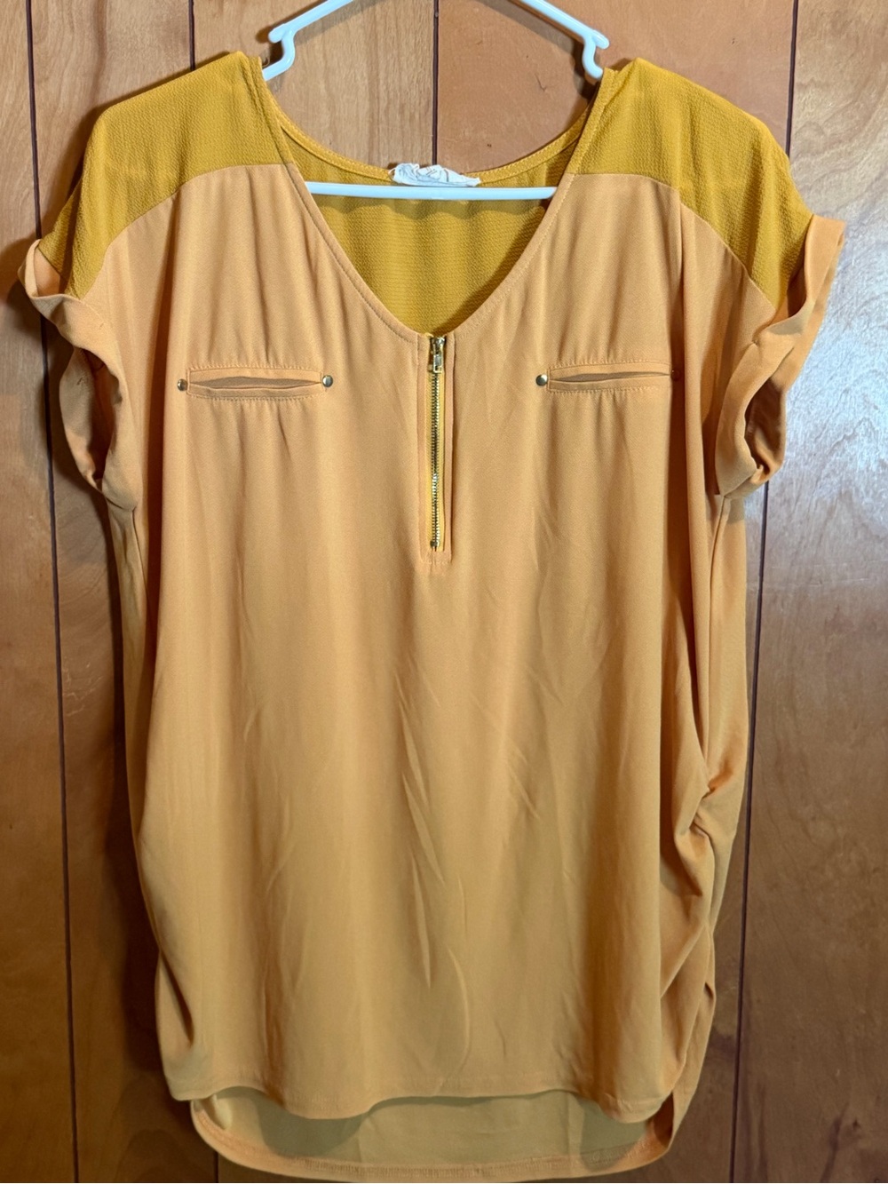 Maternity Womens Yellow Zip-Front Short Sleeve Top